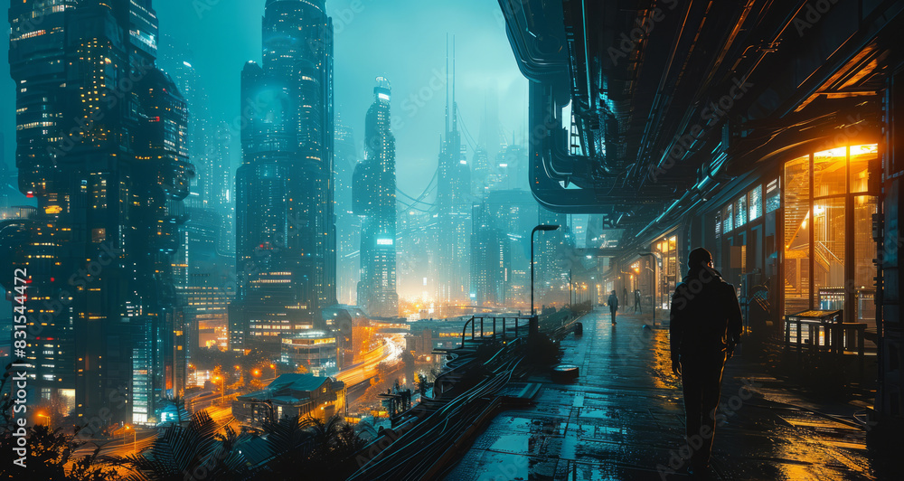 Naklejka premium Traffic on a wet street at night in the City.