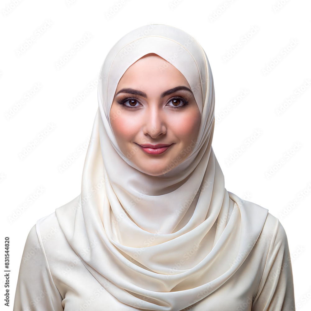 A woman wearing a white hijab with a smile on her face A woman wearing a white hijab with a smile on her face