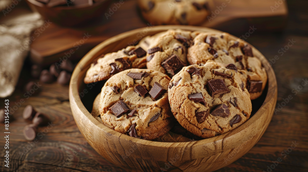 Chocolate chip cookies stacked on a plate. National Chocolate Chip Cookie Day concept. Chocolate chip cookies stacked on a plate. National Chocolate Chip Cookie Day concept.