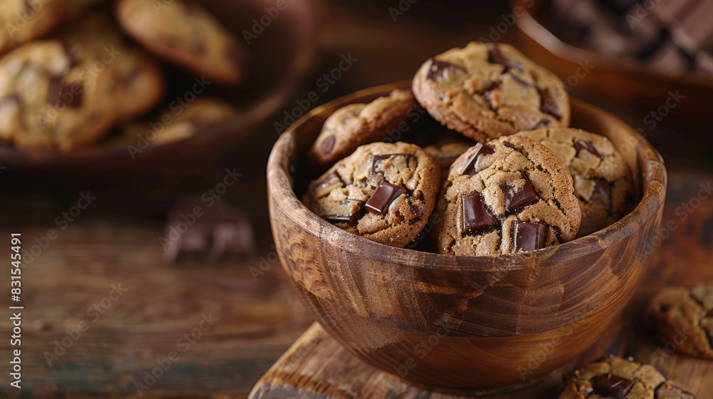 Chocolate chip cookies stacked on a plate. National Chocolate Chip Cookie Day concept. Chocolate chip cookies stacked on a plate. National Chocolate Chip Cookie Day concept.