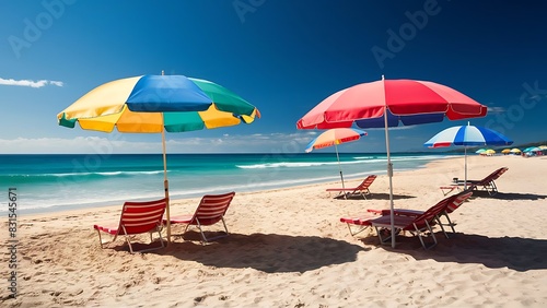 beach chairs and umbrella on the beach