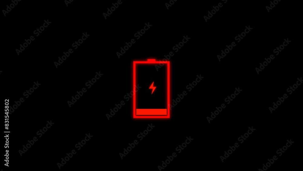 Low Battery Indicator Animation on Black Screen Background. Flat Design Moving Image with 4K Resolution Low Battery Indicator Animation on Black Screen Background. Flat Design Moving Image with 4K Resolution