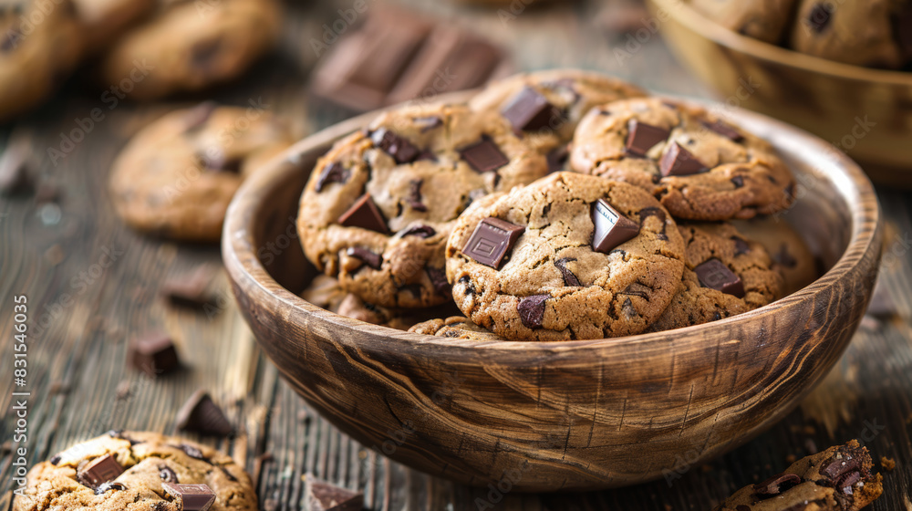 Chocolate chip cookies stacked on a plate. National Chocolate Chip Cookie Day concept. Chocolate chip cookies stacked on a plate. National Chocolate Chip Cookie Day concept.