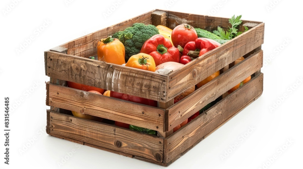 wooden box with vegetables and greens wooden box with vegetables and greens