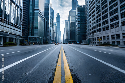 empty asphalt road of a modern city with skyscrapers