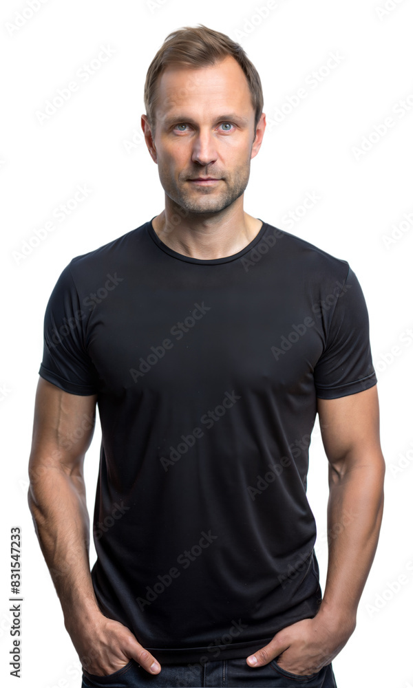 A casually dressed man stands confidently against a transparent background A casually dressed man stands confidently against a transparent background