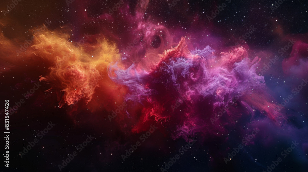 3d rendering of colorful nebula in deep space with stars background, colorful smoke cloud abstract wallpaper