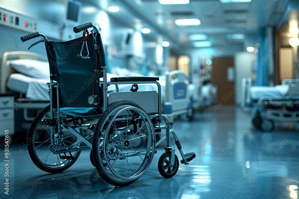Wheelchair in Hospital Room with Stethoscope Wheelchair in Hospital Room with Stethoscope