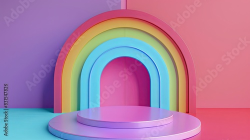 Playful Product Display with Colorful Rainbow Arch