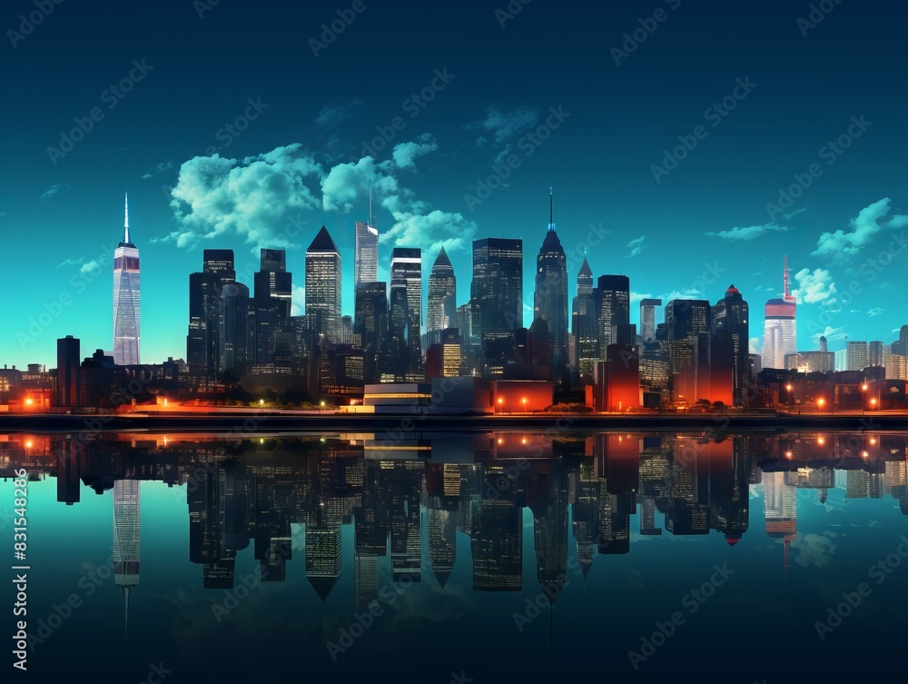 Fototapeta premium Futuristic city with a blue sky and clouds