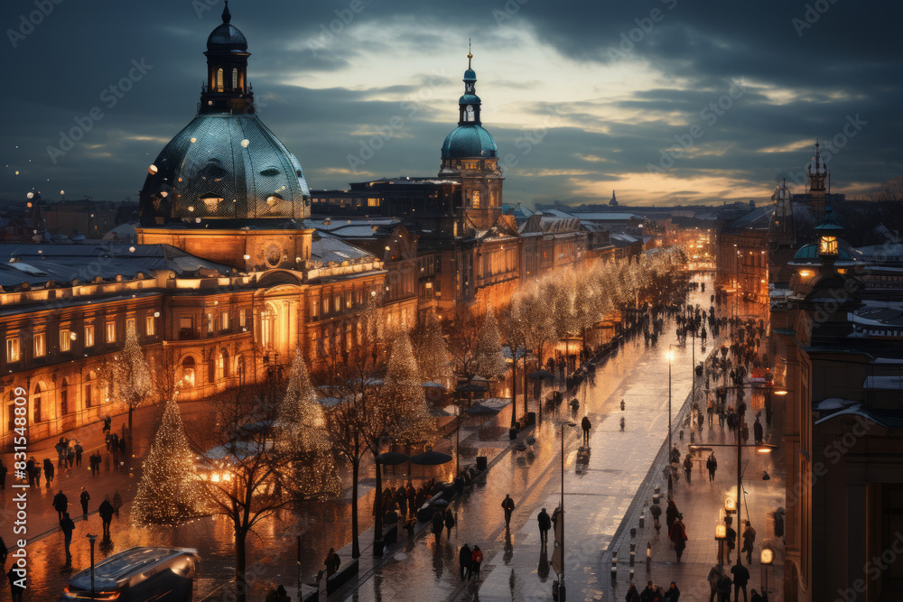 Naklejka premium Old street in the old town at night