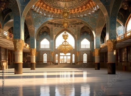 Mosque interior pillars and windows