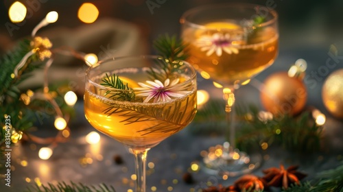 Holiday mead with blossoming osteospermum floral garnish Festive embellishment photo
