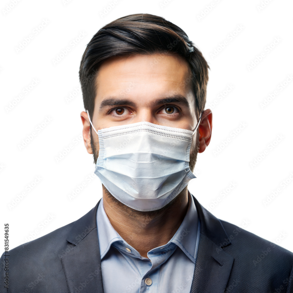 Professional man in suit with protective face mask on transparent background Professional man in suit with protective face mask on transparent background
