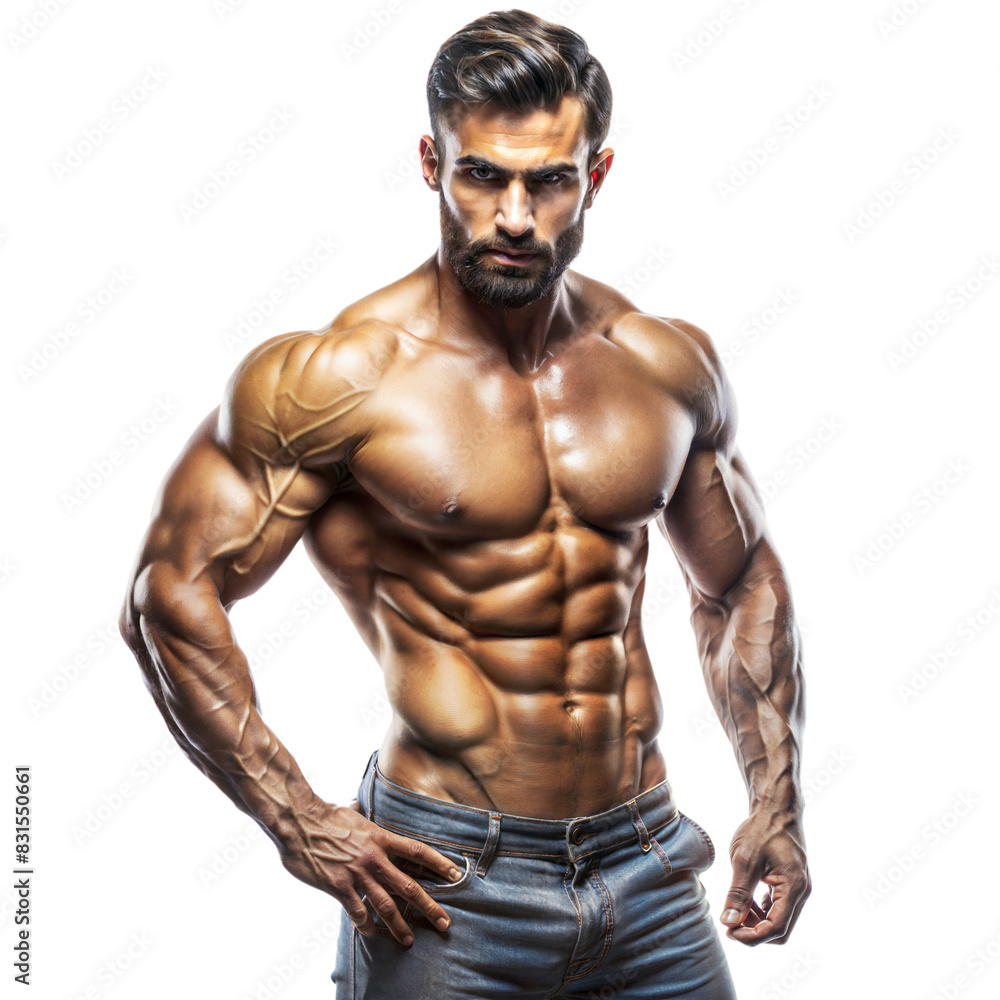 Muscular man posing with intense expression Muscular man posing with intense expression
