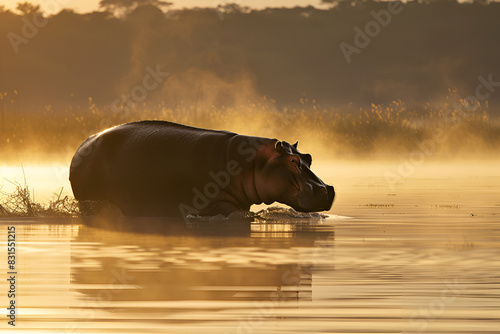 Hippo at dawn: A serene morning in the African wilderness