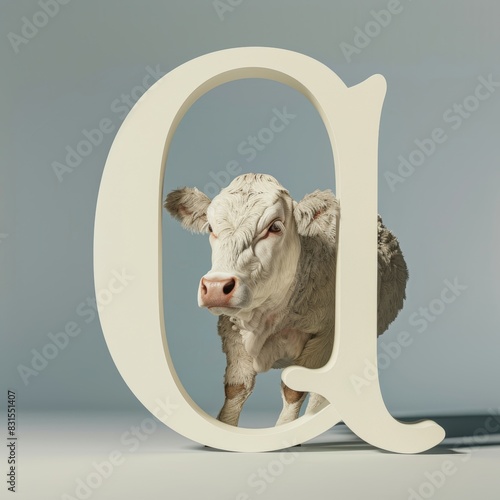 Alphabet Art Letter Q with a Cow Portrait