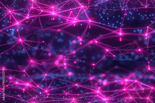 Abstract glowing pink network connections on a dark blue background. photo