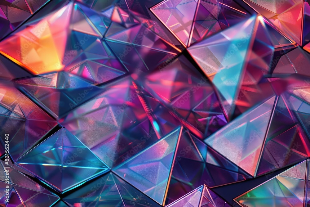 Abstract seamless pattern of iridescent purple, blue, and pink geometric shapes. Abstract seamless pattern of iridescent purple, blue, and pink geometric shapes.