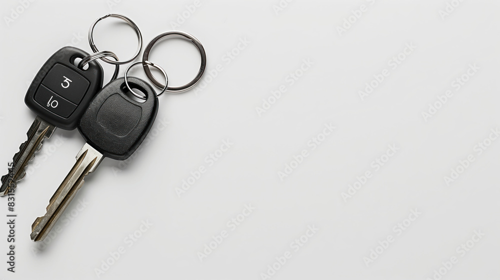 Two keys on a white background, copy space Two keys on a white background, copy space