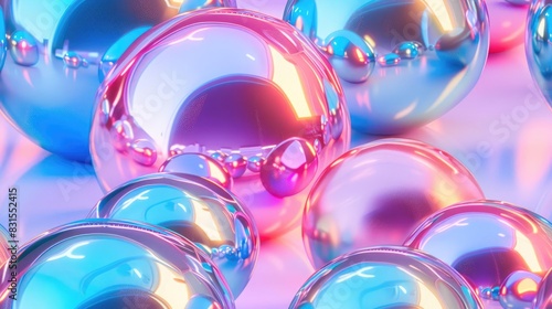 Abstract iridescent spheres in vibrant pink and blue hues.