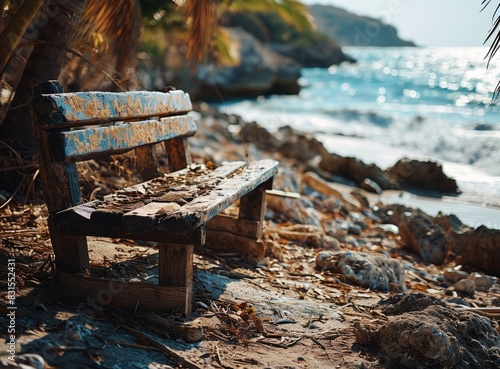 Wooden bench on the beach w...
