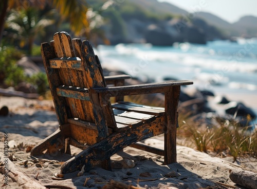 Wooden bench on the beach w...