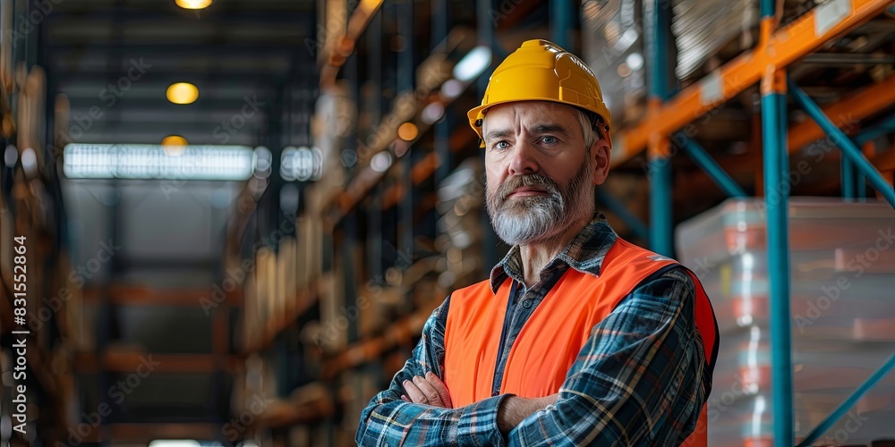 Confident Warehouse Worker in Safety Gear Confident Warehouse Worker in Safety Gear