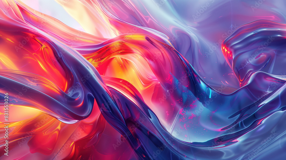 Fototapeta premium Colorful wave-like patterns in digital art. Abstract composition of colored waves flowing into each other.