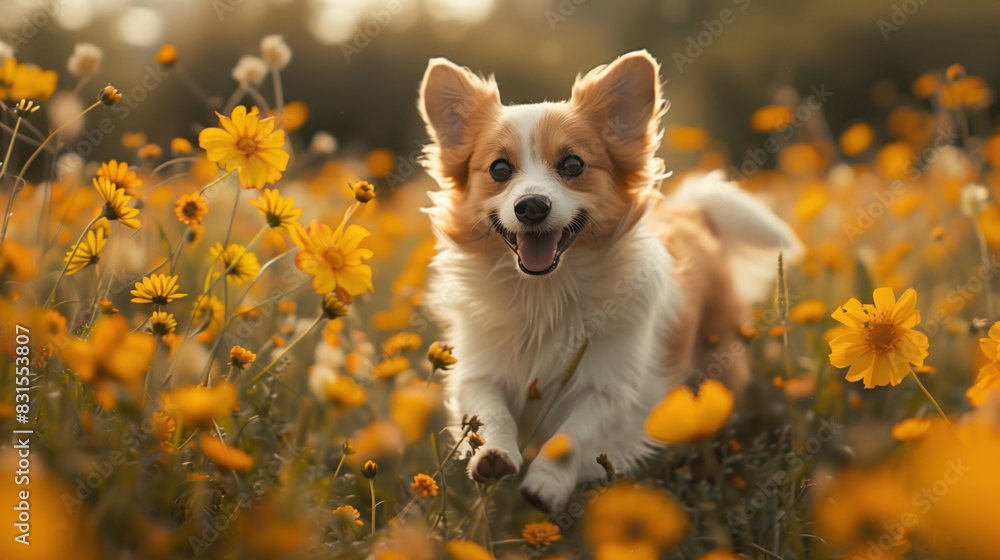 Playful puppy enjoying a sunny meadow Playful puppy enjoying a sunny meadow
