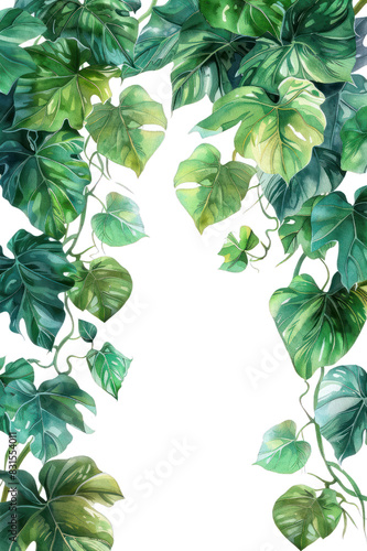 Split-Leaf Philodendron, Watercolor tropical Border, watercolor illustration, photo