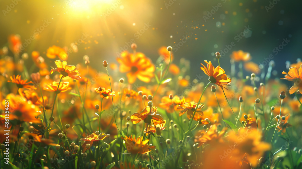 Many wild yellow flowers on a sunset field. Wildflowers growing outdoors sway at sunset. Concept of nature, flowers. Many wild yellow flowers on a sunset field. Wildflowers growing outdoors sway at sunset. Concept of nature, flowers.