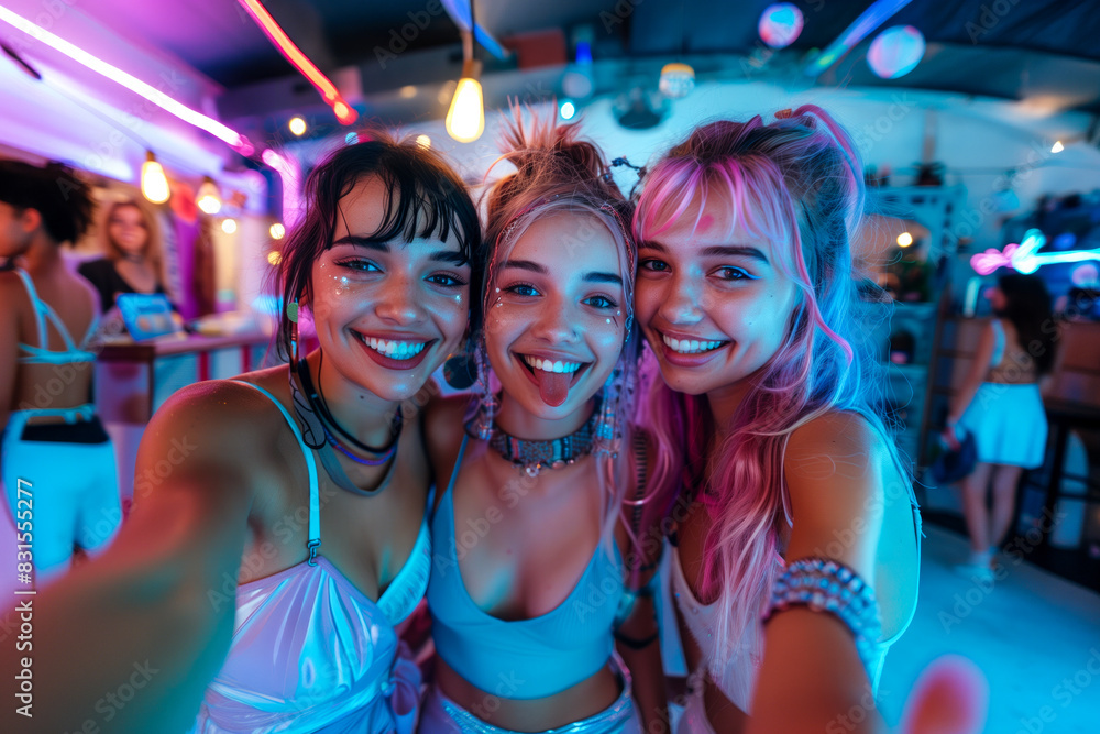 Neon Party Selfie with Friends