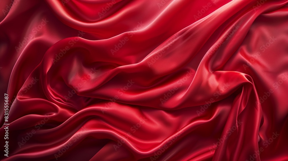 Texture background of a silk cloth with a red color with gentle lighting