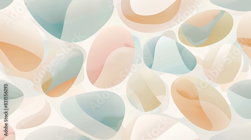 A seamless pattern with pastel colored pebbles, their soft edges blending into the background, designed for use as wallpaper or fabric print. 