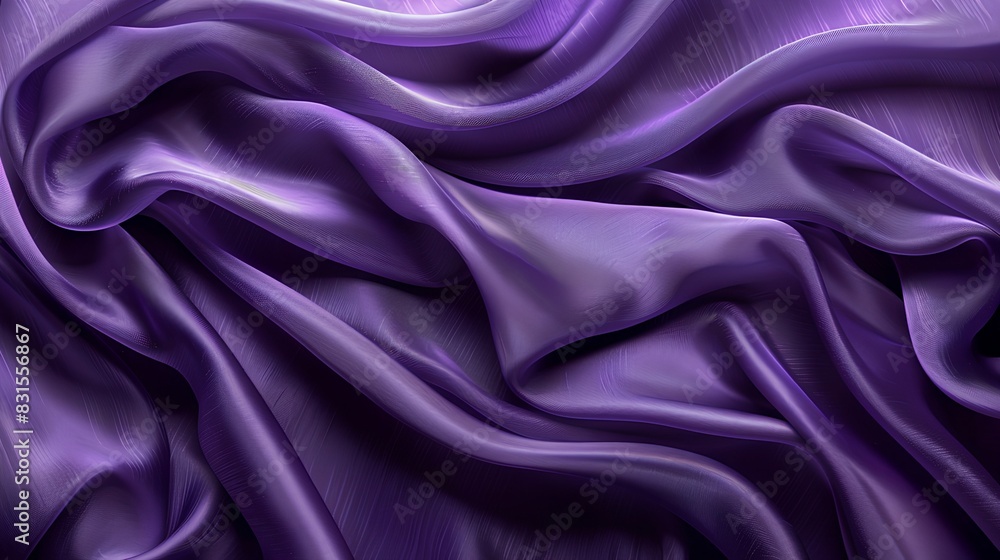 Obraz premium An artistic background of purple silk fabric with folds, showcasing the elegance and smooth texture of the material. The soft light creates a dreamy atmosphere that adds depth to your design. 
