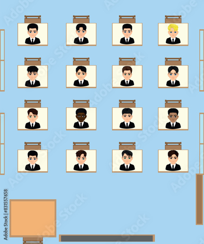 classroom seating arrangement of high school or middle school aged students