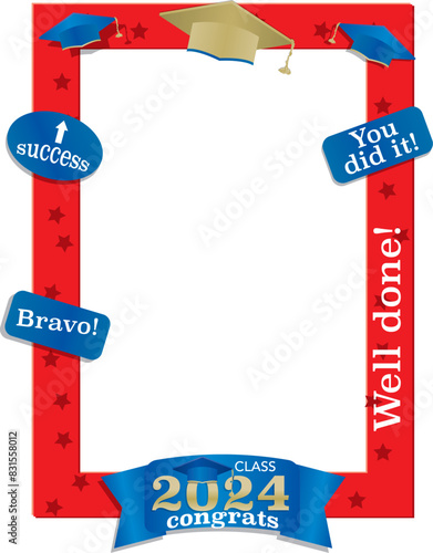 Class of 2024 graduate selfie frame in red and blue