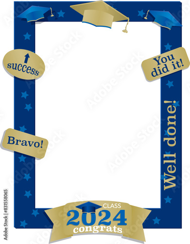 Class of 2024 graduate selfie frame in blue and gold