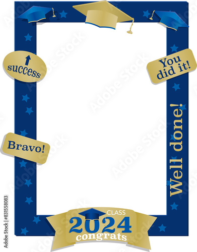 Class of 2024 graduate selfie frame in blue and gold