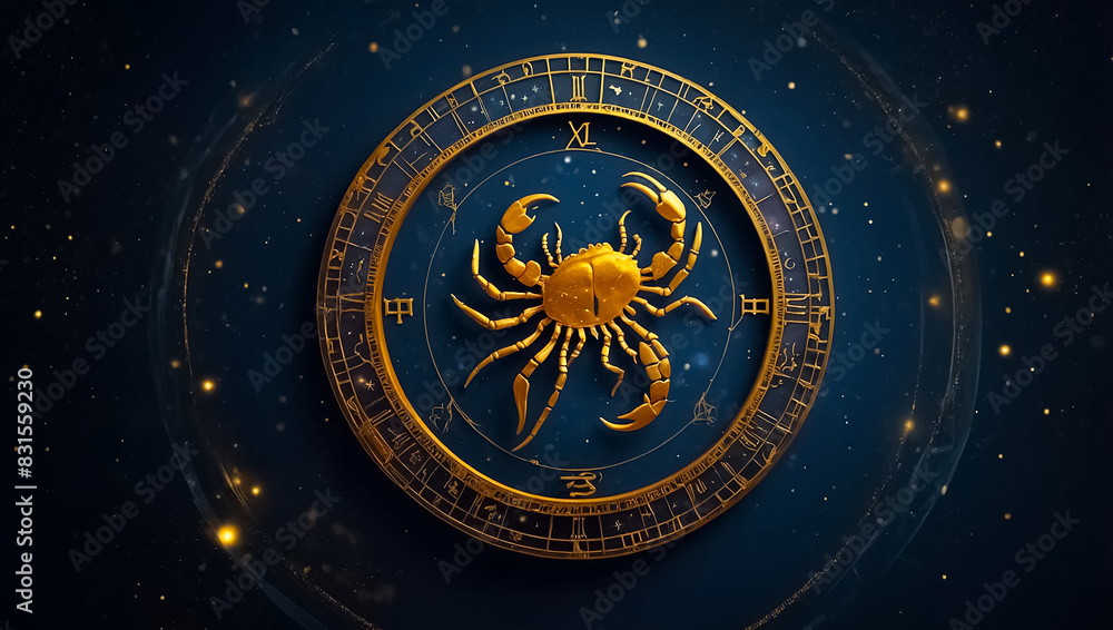 Zodiac sign Cancer golden on a dark background horoscope Zodiac sign Cancer golden on a dark background horoscope