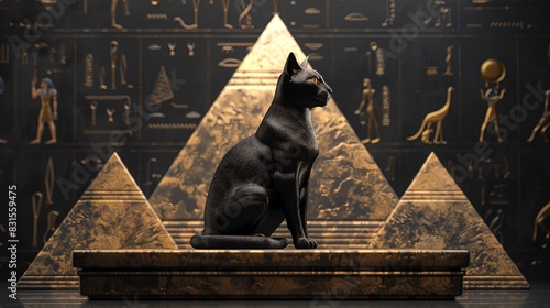 Egyptian asbstract background, goddess of Egypt Bastet, abstract golden background photo