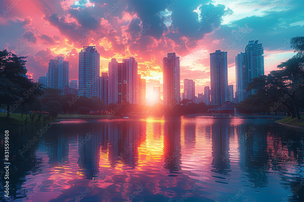 Fototapeta premium A vibrant cityscape with a new real estate development. Concept of urban living and investment opportunities. Generative Ai.