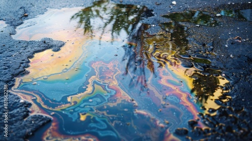 Colorful reflections in oil residue following rain