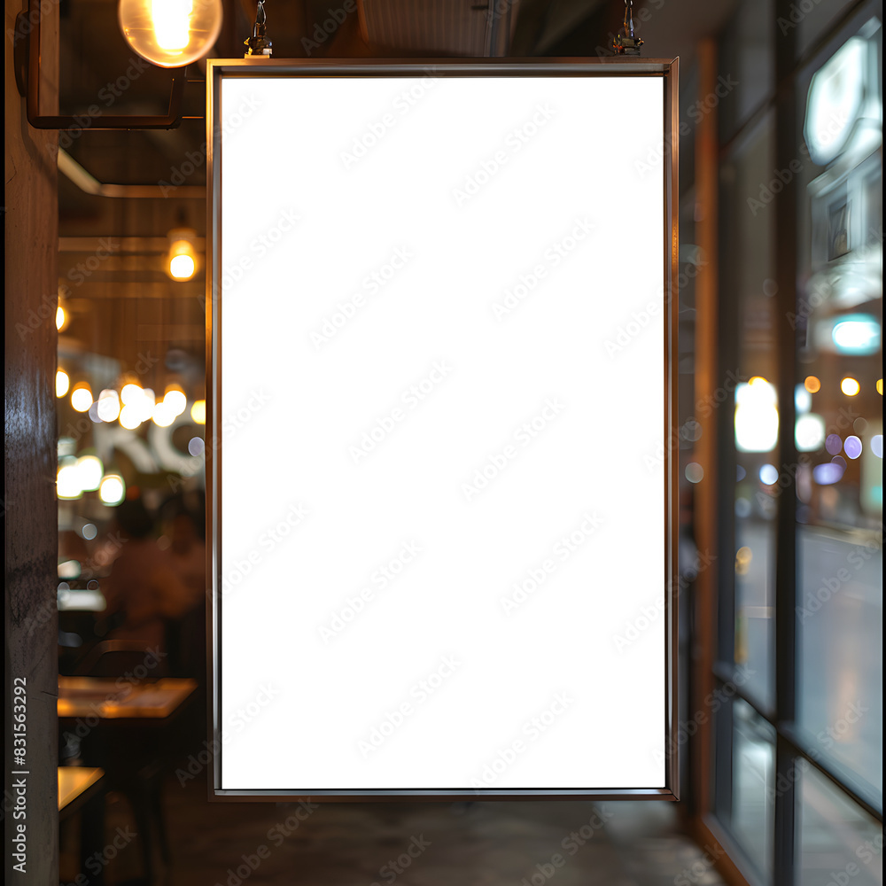 Billboard, poster, layout for a menu inside a cafe. billboard. Blurred background. Billboard, poster, layout for a menu inside a cafe. billboard. Blurred background.