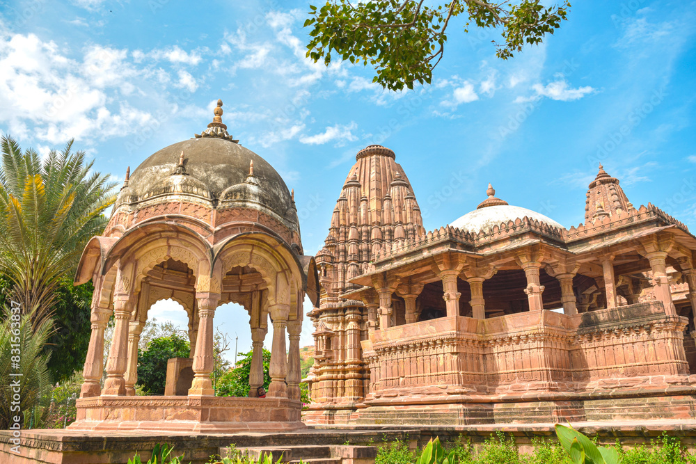 Obraz premium Front view inside of Mandore Gardens with amazing cenotaphs, ruins and temples