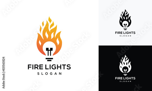 Hot Idea logo design template Bulb logo symbol. bulb fire logo design concept