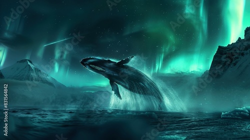 Whale Breaching Beneath Dreamy Aurora Display