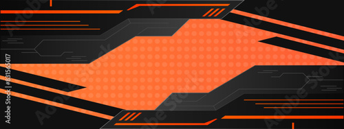 Abstract vector technology background, gaming wallpaper, super tech design orange grey, and black