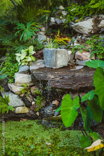 Piedras y agua cayendo en una cascada